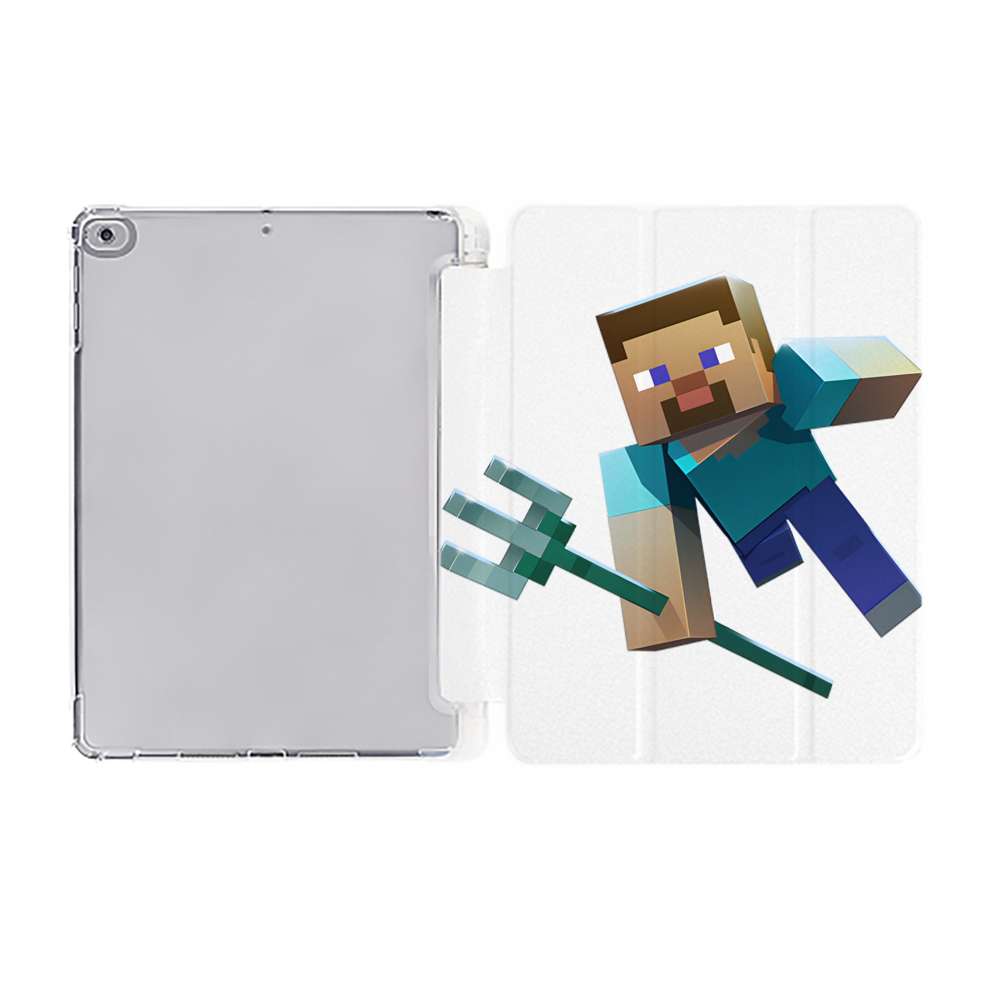 （画像用） マインクラフト ブロックの世界 Minecraft MC Block world IPad ケース ペン収納付き 三つ折りスタンド PUレザー×シリコン 対応機種9.5/10.5/10.9インチ